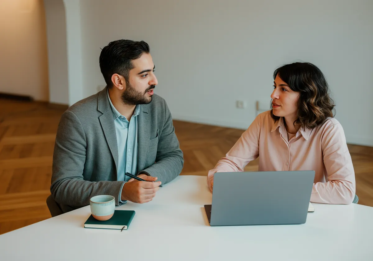 Asesor financiero reunido con pareja en oficina